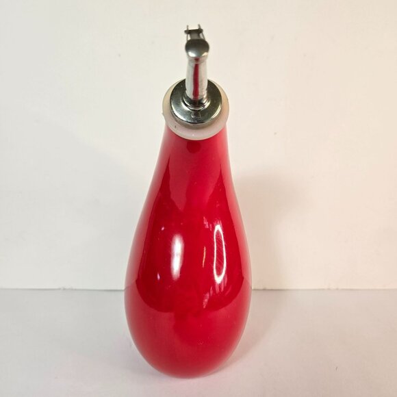 Rachel Ray 7" Cruet Oil or Vinegar Dispenser Bottle Stoneware Red w Spout H016 - Picture 2 of 11